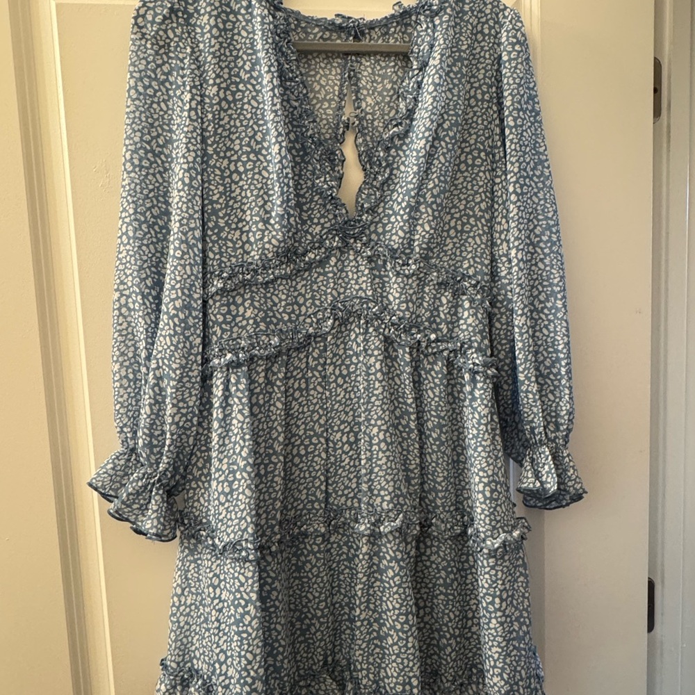 Blue Floral Long Sleeve Dress